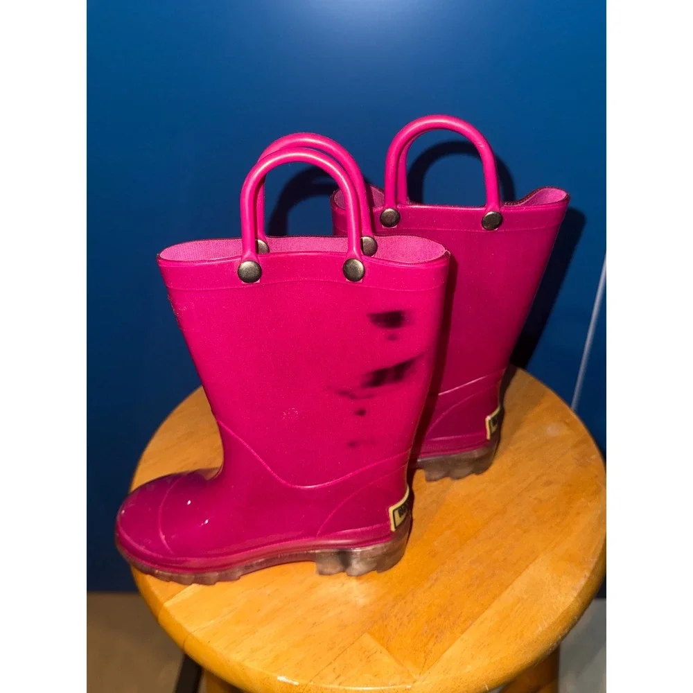 Western Chief Kids Pink Glitter Rain Boots Pull On Waterproof Size 7/8